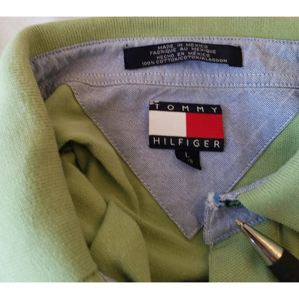 Tommy Hilfiger Men's Large Short Sleeve Green Polo Shirt ‎ Logo